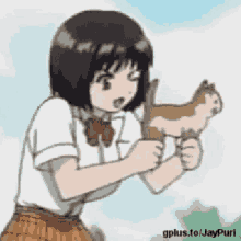 a cartoon of a girl holding a squirrel with gplus.to/jaypuri written on the bottom