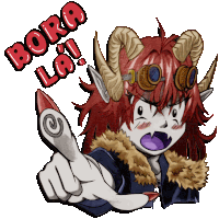 a cartoon character with horns and goggles says bora la !