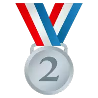 a silver medal with a red white and blue ribbon has the number 2 on it