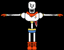 a pixel art drawing of papyrus from undertale with his arms outstretched