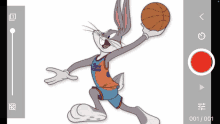 bugs bunny from space jam is holding a basketball and wearing a jersey that says tune squad