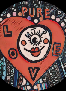 a colorful drawing of a heart with the word pure on it