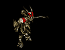 a computer generated image of a skeleton holding a scythe and a sword .