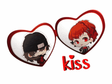 a couple of hearts with the word kiss on the bottom right