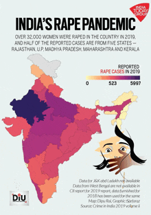 a map showing the number of rapes in india