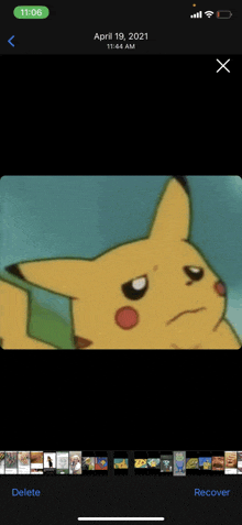 a screenshot of a picture of a sad pikachu on april 19 2021