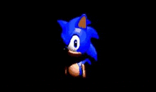 a blue sonic the hedgehog is standing in the dark in a video game .