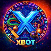 an xbot logo with a cricket bat a bomb and a snake on it