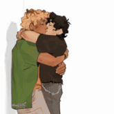 a drawing of two men hugging each other and kissing .