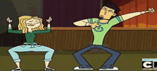 a cartoon of a man and a woman dancing with cn on the bottom