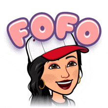 a cartoon of a woman wearing a red and white baseball cap with the word fofo above her