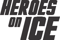 a logo for heroes on ice is shown in black and white