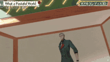 a video game called what a pastaful world shows a man in glasses