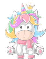 a unicorn wearing a pink scarf and a crown on its horn