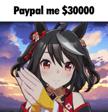 a picture of a girl with the words " paypal me $ 30,000 " above her
