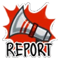 a cartoon illustration of a megaphone with the word report written below it .