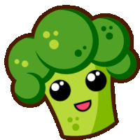 a cartoon drawing of a broccoli head with a smile on its face