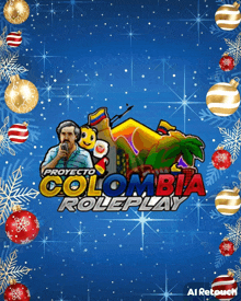 a blue background with christmas decorations and the words colombia roleplay on it