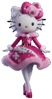 a hello kitty doll wearing a pink dress with snowflakes