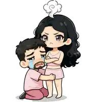 a cartoon of a man kneeling down next to a crying woman