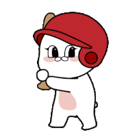 a cartoon character wearing a red helmet and holding a bat