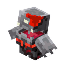 a 3d model of a minecraft monster with a red hat and a sword .