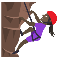 a cartoon of a woman climbing a rock wall