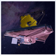 an artist 's impression of a space telescope flying through space