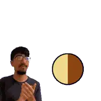a man wearing glasses is clapping in front of a sign that says drilly slammy drillslam