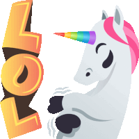 a cartoon unicorn with a rainbow horn is standing next to a lol sign