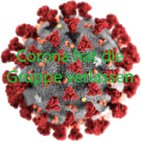 a picture of a virus with the word corona written in green