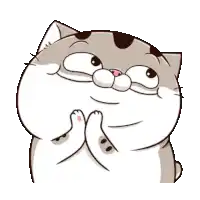 a cartoon cat is making a funny face with its paws folded in front of its face .
