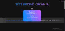 a computer screen with a test brzine kucanja popup