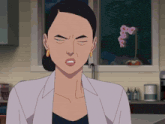 a cartoon drawing of a woman making a funny face