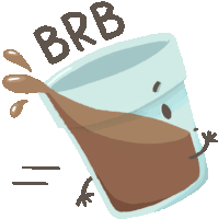 a cartoon illustration of a glass of coffee with the words brb written above it