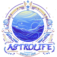 a logo for astrolife depart 25k with a blue ocean