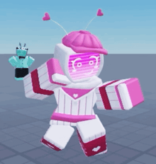 a cartoon character with a pink hat and hearts on his head