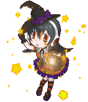 a girl in a witch costume is holding a light