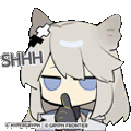 a cartoon of a girl with a cat ear holding her finger to her mouth .