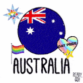 a drawing of a kangaroo with a rainbow flag and the words australia
