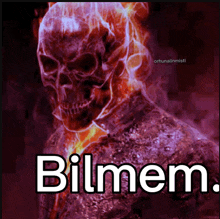 a picture of a burning skeleton with the words bilmem written below it