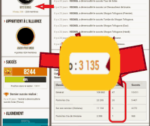 a screenshot of a website with a yellow circle that says ' 0 : 3 135 ' on it