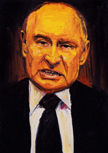 a painting of a man in a suit and tie with a yellow face