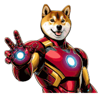 a dog is dressed as iron man and giving the peace sign