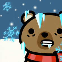 a cartoon of a bear with icicles on his face