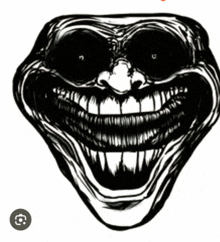 a black and white drawing of a monster with a big smile