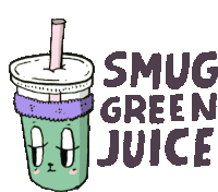 a drawing of a cup of green juice with the words smug green juice below it