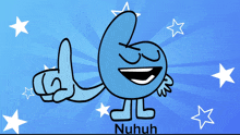 a cartoon character giving a thumbs up with the word nuhuh below it