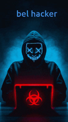 a poster of a hacker with a biohazard symbol on the screen