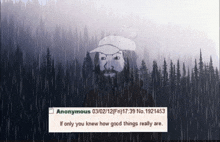 a picture of a man with a beard and hat in the rain with anonymous written below him